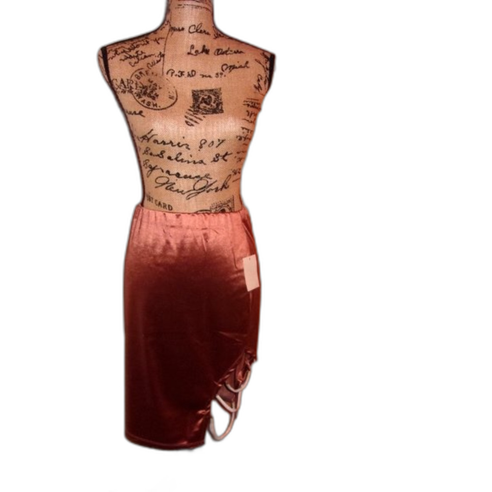 Active USA Large Tan Jewel Strap Satin Midi Skirt NWT